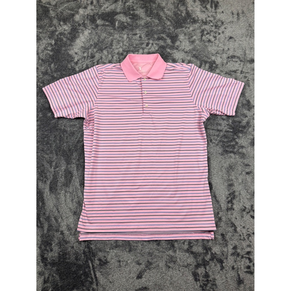 F&G Tech Polo Shirt Mens Medium Pink Striped Golf Performance Short Sleeve